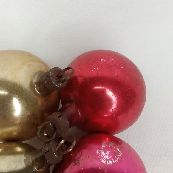 MCM Christmas Ornament Set Of 4 Feather Tree Gold & Pink Glass Shiny Brite 1950s - Picture 8 of 9